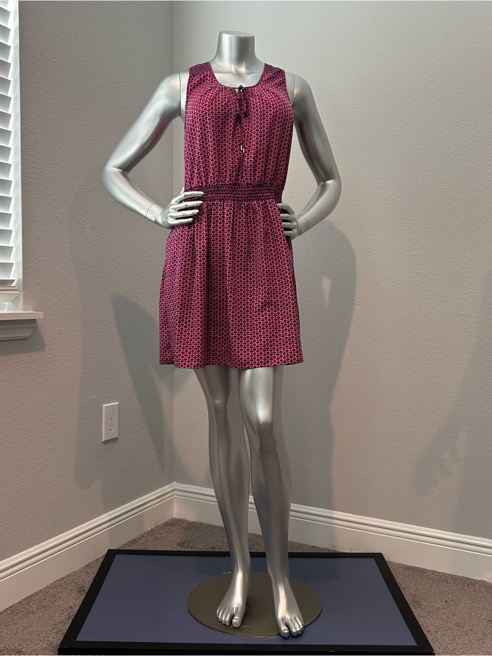 GAP Sleeveless Magenta Patterned Tie-Front Mini Dress